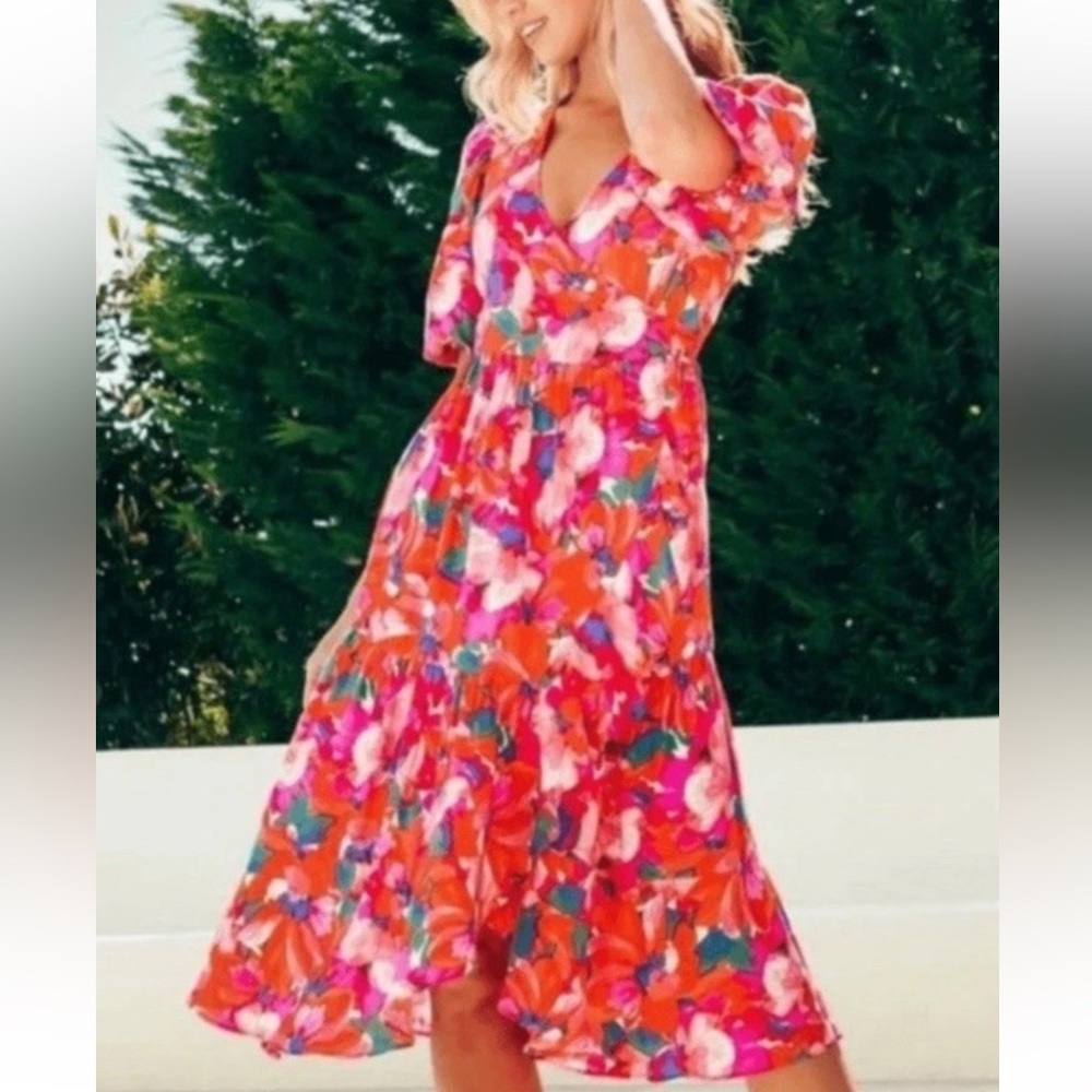 Anthropologie Abel The Label Floral High Low Midi Dress Flutter Sleeve Sm Rayon